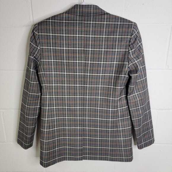 Tibi Blazer Womens 0 Gabe Check Cutout Menwear Wool Oversized Career Workwear - Picture 7 of 14